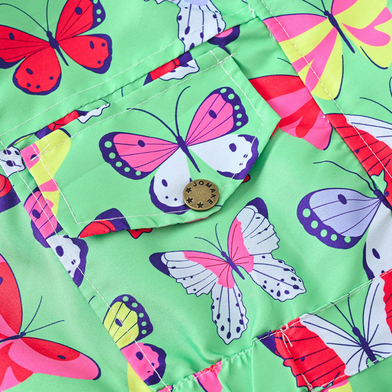 Girls Green Butterfly Printed Front Zipper Hooded Jacket Coats & Jackets