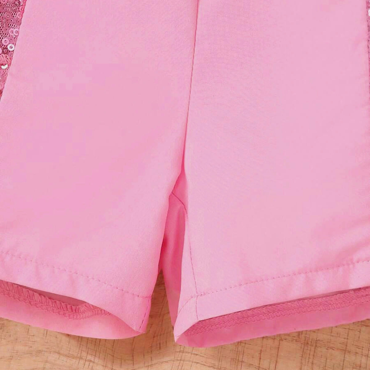 Girls Pink Sequin Bow Applique Top With Ruffled Shorts Sets 2 pc. Sets