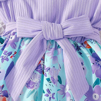 Girls Lavender Floral Print One Shoulder Fit & Flare Dress Casual Dresses
