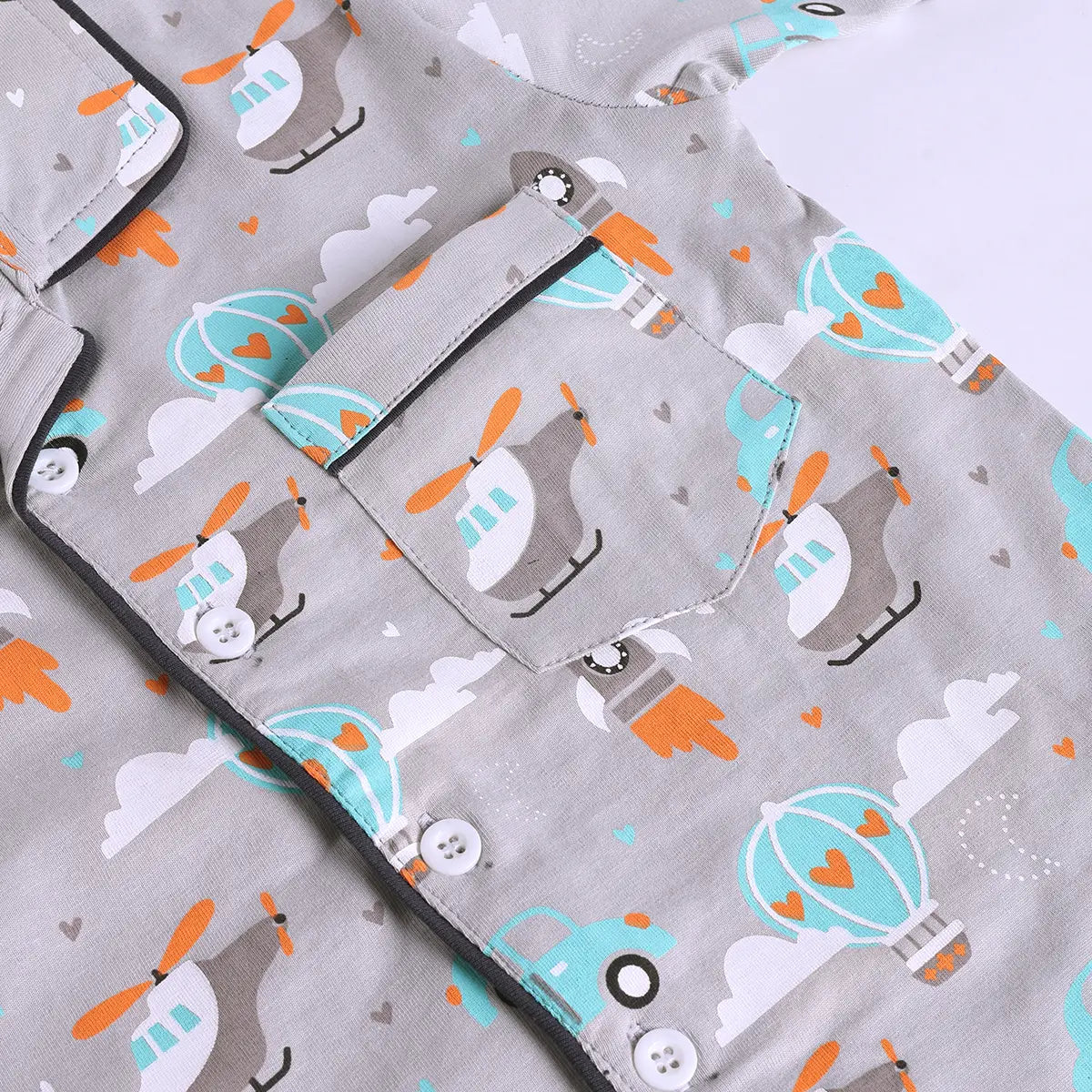 Girls Grey Hot Air Balloon Print Short Sleeve Shirt With Elasticated Pants Sets Sets
