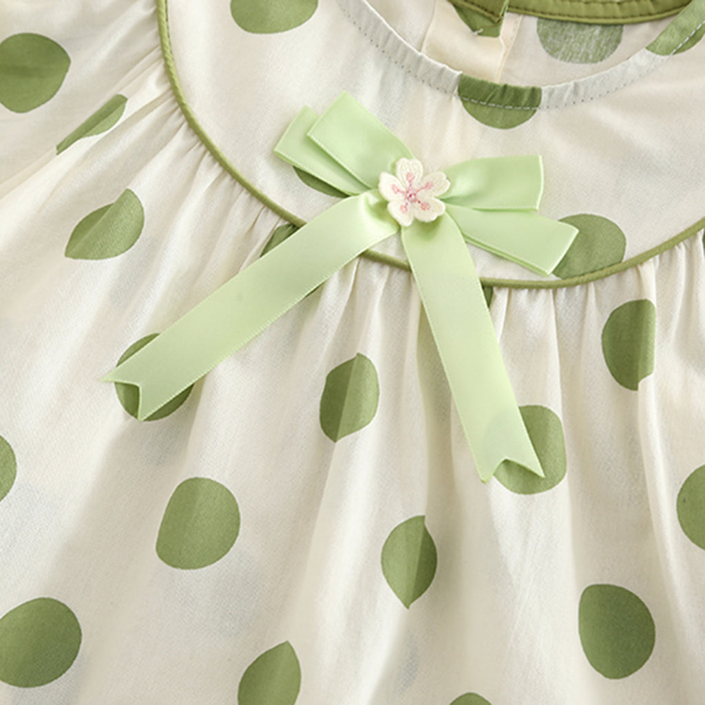 Girls Green Polka Dot Printed Puff Sleeves Top With Capri Set 2 pc. Sets