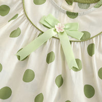 Girls Green Polka Dot Printed Puff Sleeves Top With Capri Set 2 pc. Sets