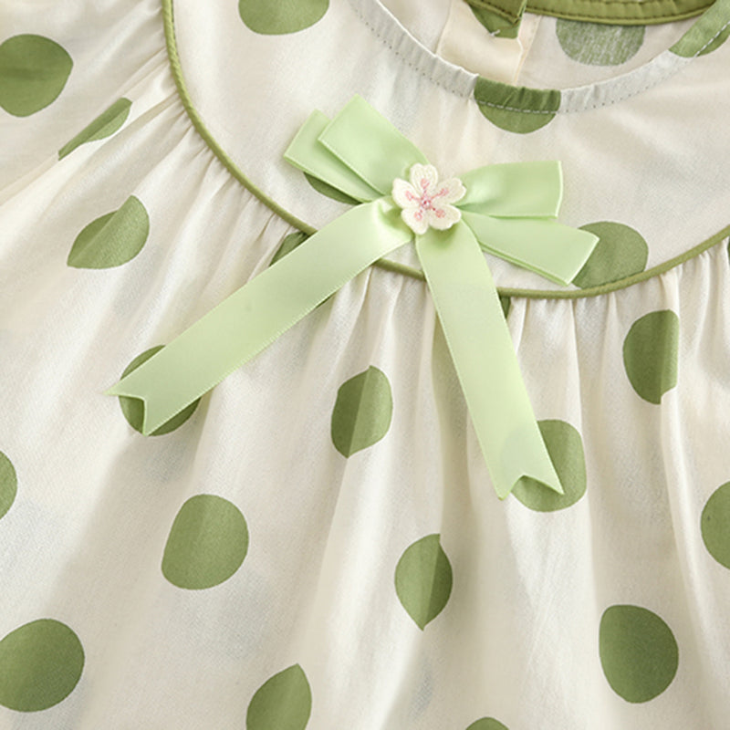 Girls Green Polka Dot Printed Puff Sleeves Top With Capri Set 2 pc. Sets