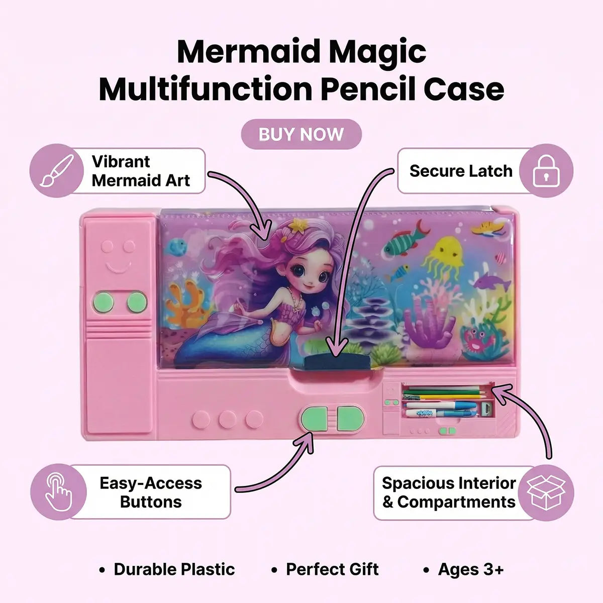 Mermaid Ocean Magnetic Pencil Box for Girls Trending Accessories