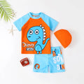 Boys Orange Dinosaur Print T-Shirt With Shorts & Swim Cap Swimwear Sets Beachwear Orange 3-4 Y