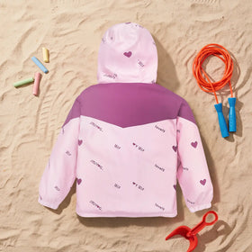 Girls Pink Typographic Printed Reversible Hooded Zipper Jacket Coats & Jackets