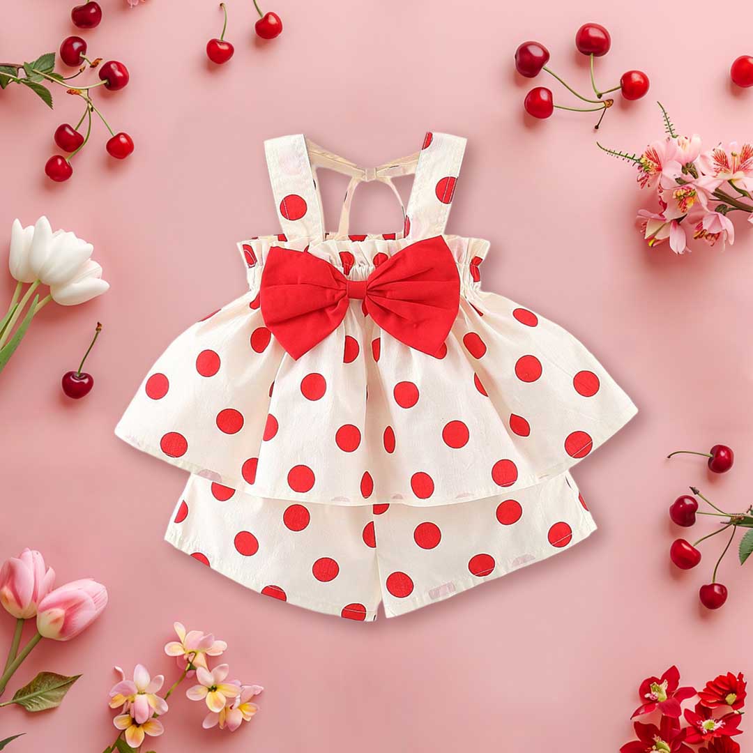 Girls Floral Printed Top With Bow & Shorts Set 2 pc. Sets Red 1-2 Y 