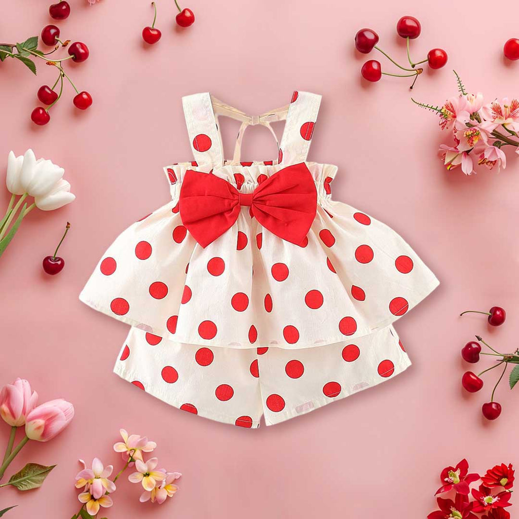 Girls Floral Printed Top With Bow & Shorts Set