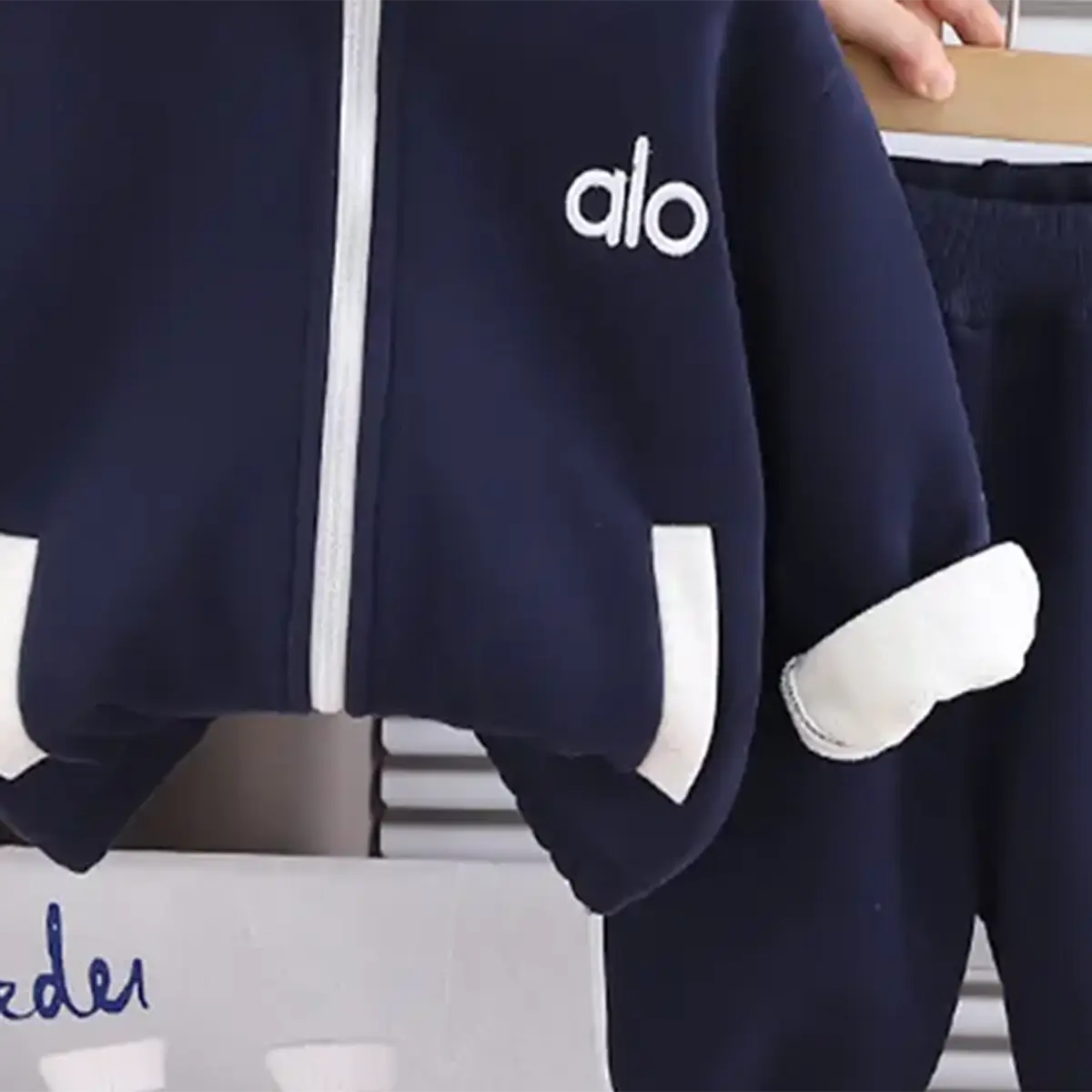 Boys Navy Blue High Neck Zipper Jacket With Jogger Co-ord Sets Sets