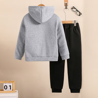 Boys Grey Melange Spooky Printed Hooded Sweatshirt with Joggers Set Sets