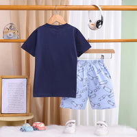Boys Navy Blue Typographic Printed T-Shirt With Elasticated Shorts Sets 2 pc. Sets