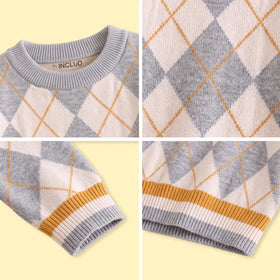 Boys Grey Diamond Jacquard Long Sleeve Sweater Sweaters & Cardigans