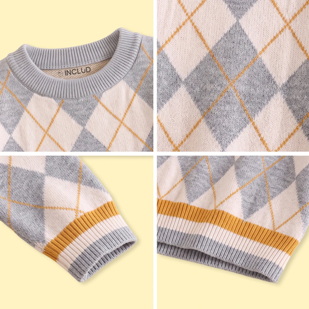 Boys Grey Diamond Jacquard Long Sleeve Sweater Sweaters & Cardigans