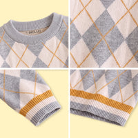 Boys Grey Diamond Jacquard Long Sleeve Sweater Sweaters & Cardigans