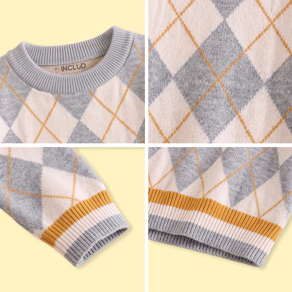 Boys Grey Diamond Jacquard Long Sleeve Sweater Sweaters & Cardigans