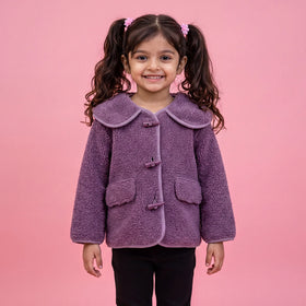 Girls Purple Textured Long Sleeve Jacket Coats & Jackets Purple 1-2 Y