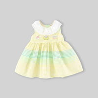 Girls Yellow Checked Bunny Embroidered Sleeveless Fit & Flare Dress Casual Dresses