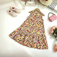 Girls Multicolor Floral Printed Sleeveless Balloon Dress Casual Dresses