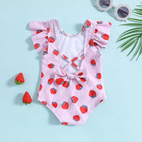 Girls Pink Strawberry Print Swimwear Bodysuit Beachwear