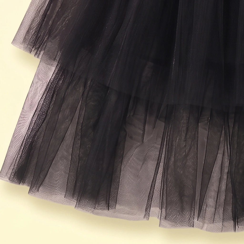Girls Black Short Sleeve High-Low Party Dress Party Dresses