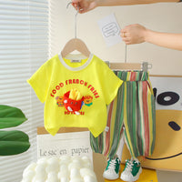 Boys Yellow Printed Short Sleeves T-Shirt With Striped Bermudas Set 2 pc. Sets Yellow 1-2 Y