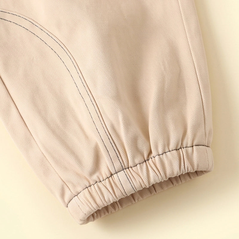 Boys Beige Embroidered Jogger Pants