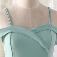 Girls Green Off Shoulder Spaghetti Strap Gown Party Dresses