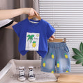 Boys Royal Blue Pineapple Printed Round Neck T-Shirt With Denim Shorts Sets 2 pc. Sets Royal Blue 1-2 Y