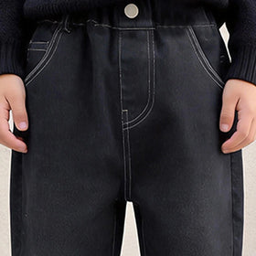 Boys Black Denim Pants with Back Wave Graphic Pants