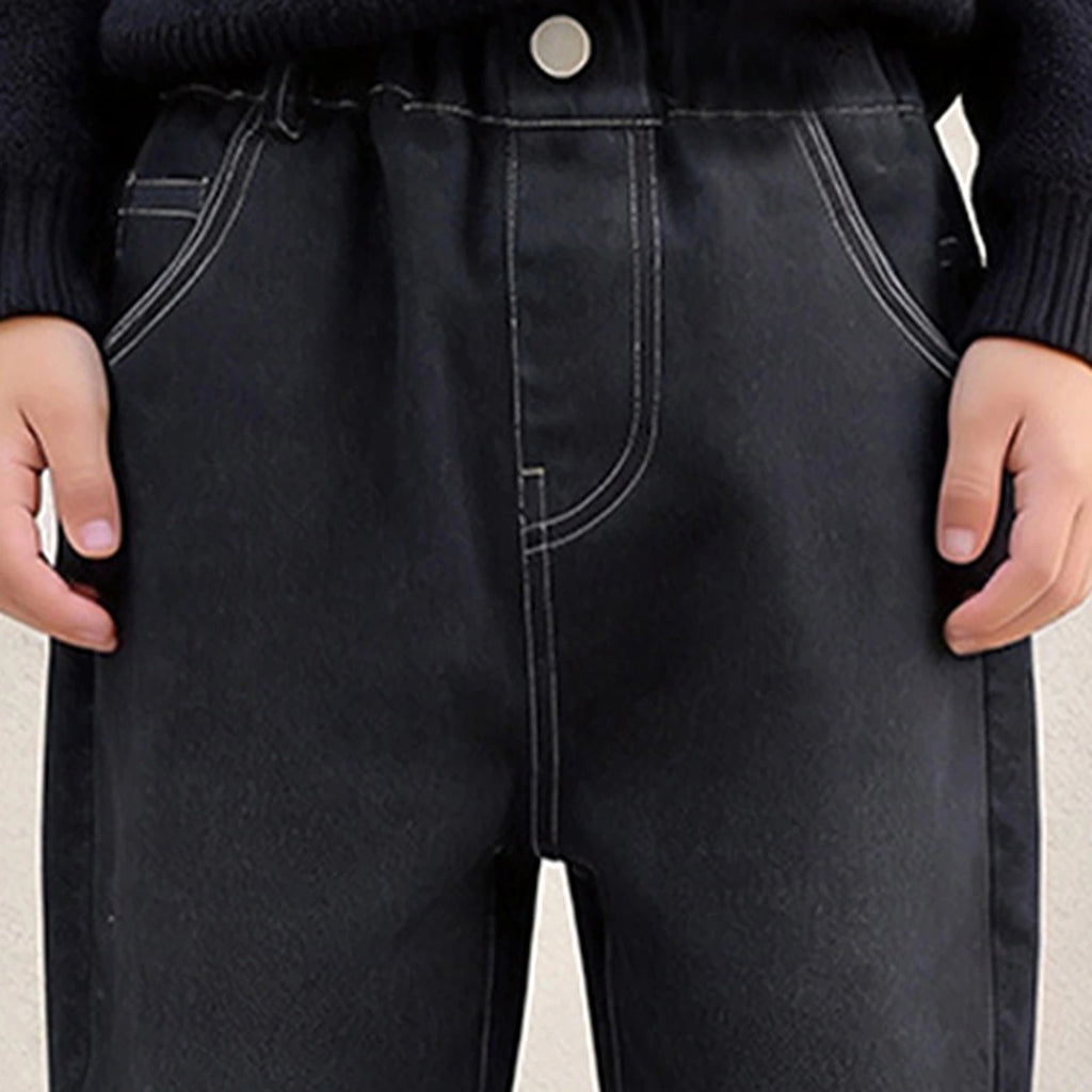 Boys Black Denim Pants with Back Wave Graphic Pants