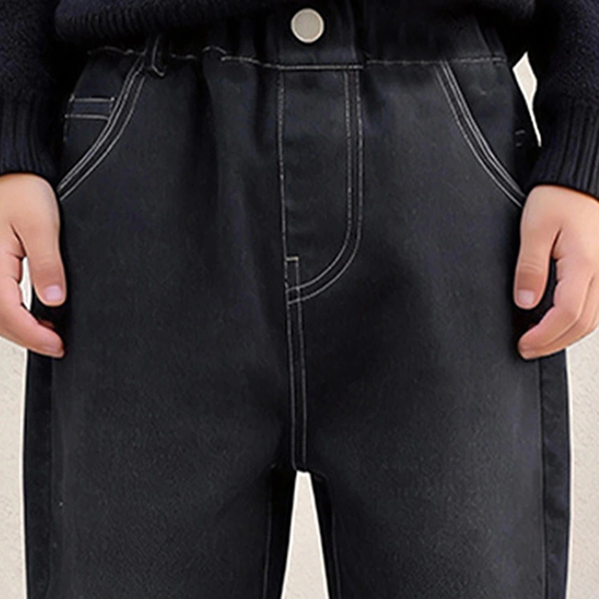 Boys Black Denim Pants with Back Wave Graphic Pants