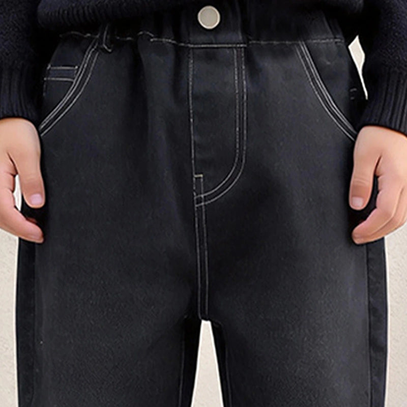 Boys Black Denim Pants with Back Wave Graphic Pants