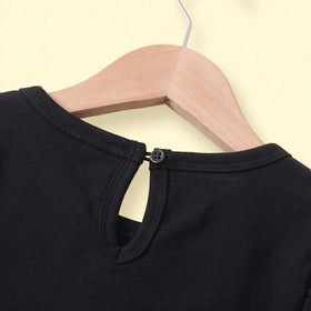 Girls Black Typography Long Sleeve Fit & Flare Dress Casual Dresses