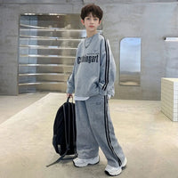 Boys Grey Typographic Printed Sweatshirt With Pants Set Sets