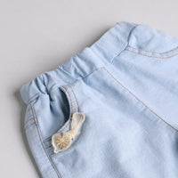 Girls Sky Blue Embroidered Top With Elasticated Shorts Sets 2 pc. Sets