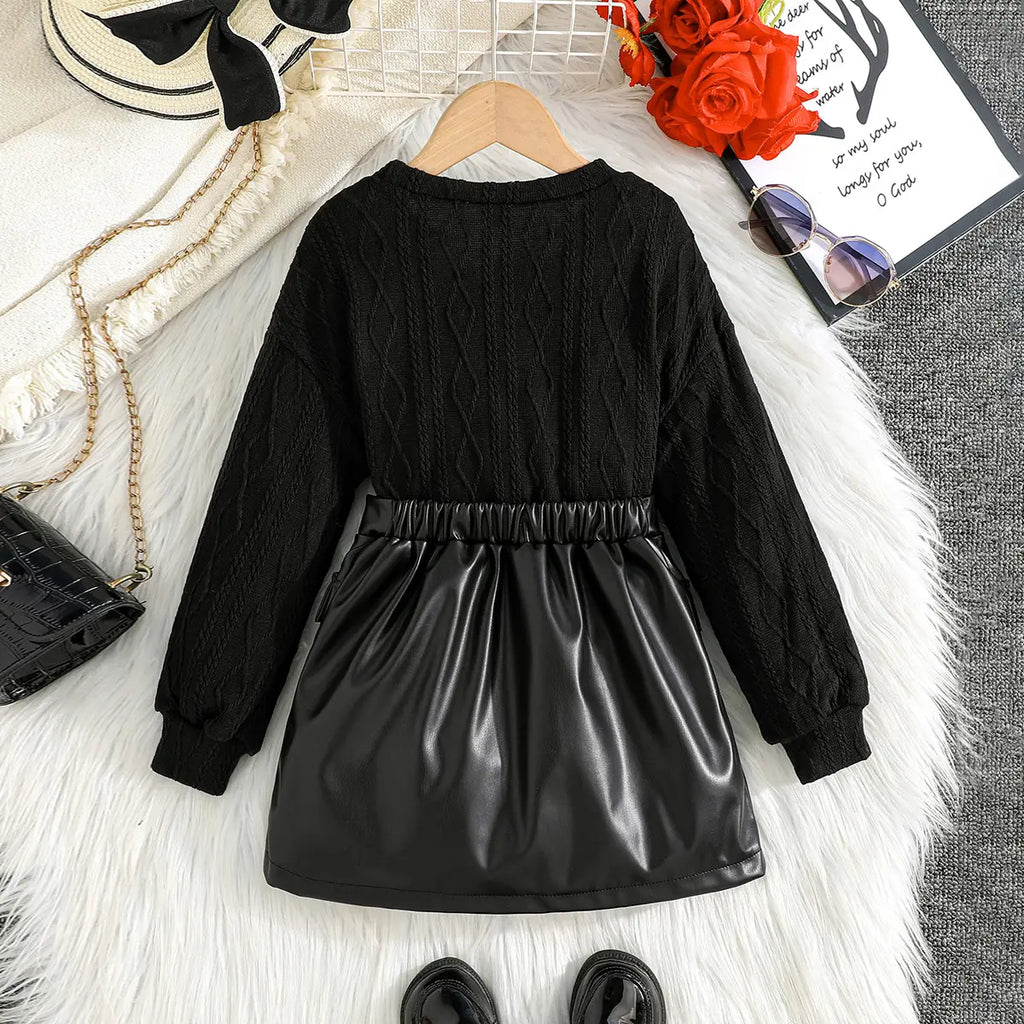 Girls Black Self-Design Long Sleeves Top With Skirt Sets Sets
