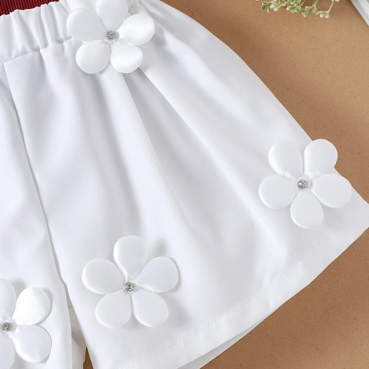 Girls Maroon Floral Applique Top With Shorts Sets 2 pc. Sets