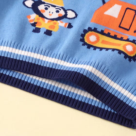 Boys Light Blue Sweater Vest With Self-Design Crane Pattern Sweaters & Cardigans