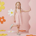 Girls Pink Embroidered Fit & Flare Dress With Puff Sleeves Casual Dresses Pink 1-2 Y