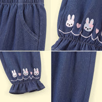 Girls Blue Embroidered Denim Pants Pants