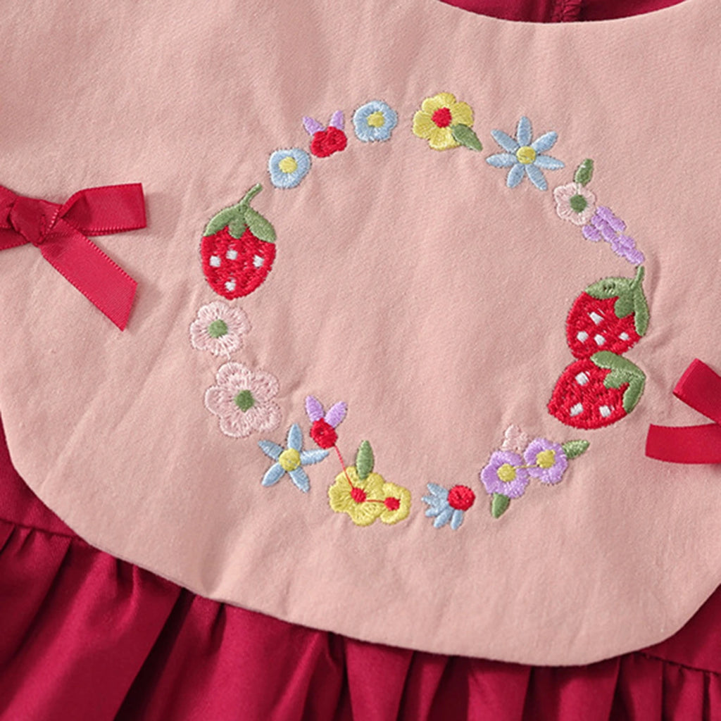 Girls Red Floral Embroidered Short Sleeve Fit & Flare Dress Casual Dresses