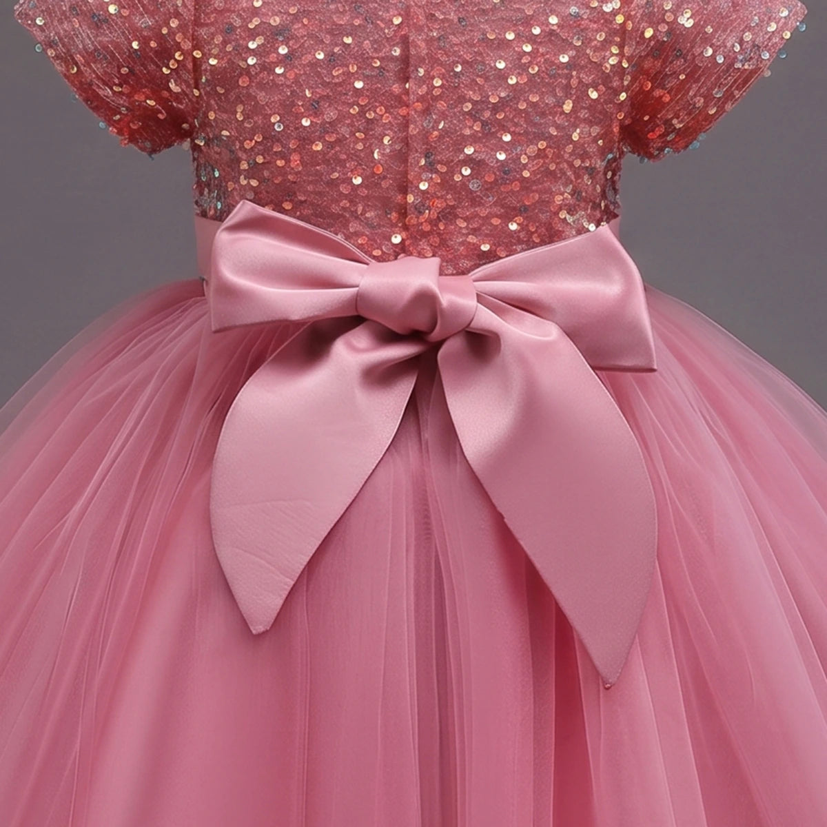 Girls Pink Puff Sleeve Sequins Embellished Fit & Flare Party Wear Dress Party Dresses
