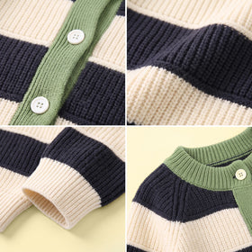 Girls Navy Blue Striped Long Sleeve Cardigan Sweaters & Cardigans