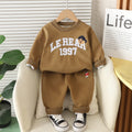 Boys Brown Typographic Embroidered Sweatshirt WIth Pants Set 2 pc. Sets Brown 1-2 Y