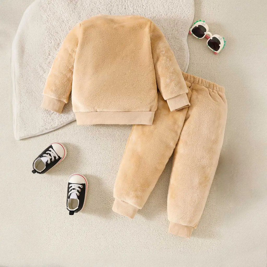 Boys Beige Dinosaur Embroidered Sweatshirt With Jogger Co-ord Set 2 pc. Sets