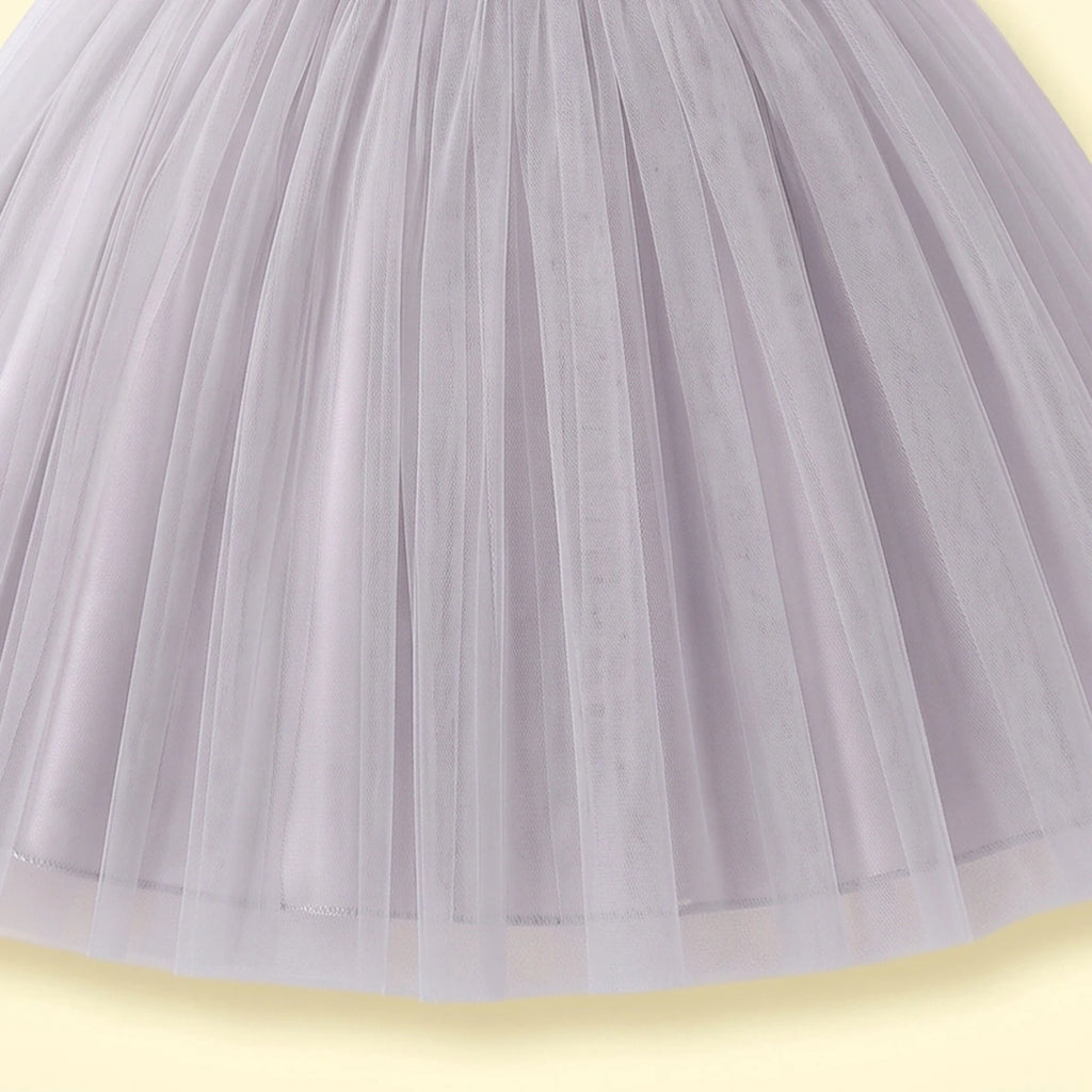 Girls Light Grey Floral Applique Party Gown Party Dresses