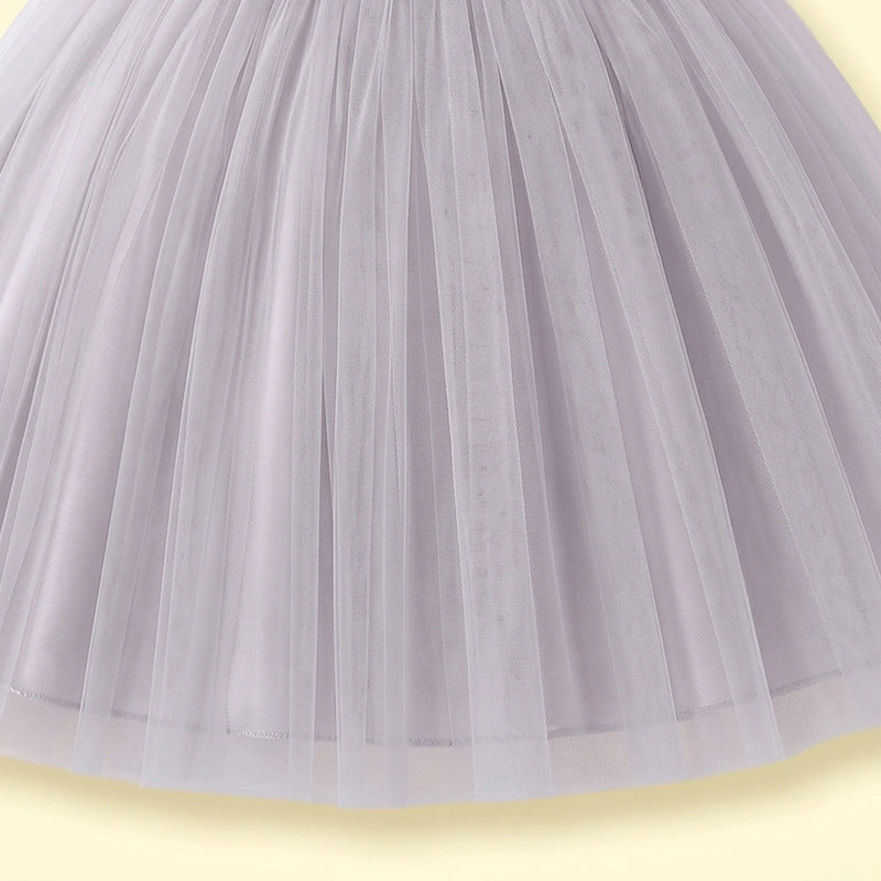 Girls Light Grey Floral Applique Party Gown Party Dresses