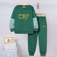 Boys Green Alphanumeric Printed Sweatshirt With Jogger Sets 2 pc. Sets Green 2-3 Y