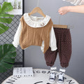 Girls Khaki Self-Design Sweater Vest With Top & Polka Printed Jogger Sets Sets Khaki 1-2 Y