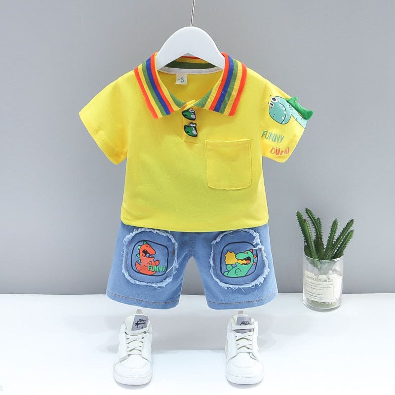 Boys Yellow Polo T-shirt with Denim Shorts Set Sets Yellow 1-2 Y 